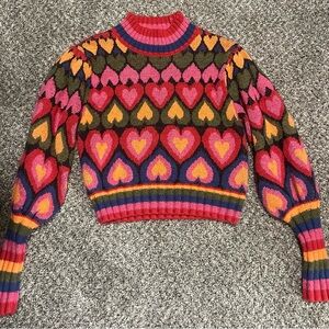 Used FARM Rio Full of Hearts Jacquard Sweater. Size XS